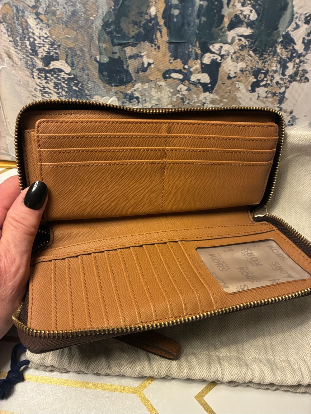 NWOT Michael Kors Dark Brown Logo Zip-Around Wristlet Wallet with Gold Hardware - Picture 14 of 14